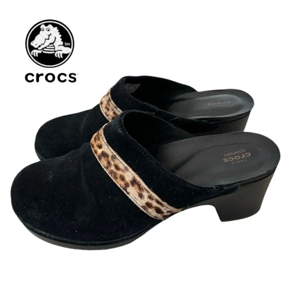 Crocs Women's Sarah Black Suede Clogs Mules 7
